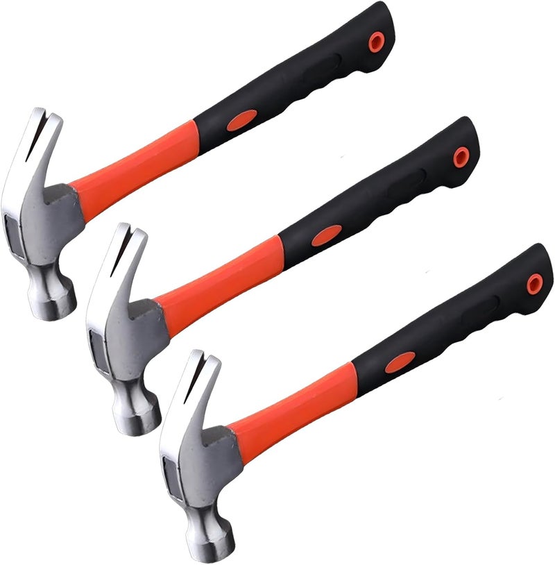 CTrowelpro 3 PCS 16oz Claw Hammer with Fiberglass Handle,Carbon Steel Nailing Hammer,Framing Hammer with Rip Claw,Anti-Vibration Grip - Image 1